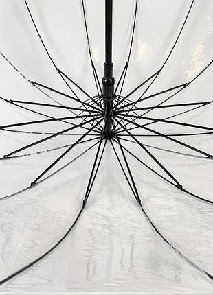 Прозрачный зонт-трость, полуавтомат с белой ручкой и каймой по краю купола от toprain, 0688-16 фото