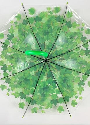 Прозрачный зонт-трость c куполом грибком и кленовыми листьями, paolo rossi, зеленый, 03468-1