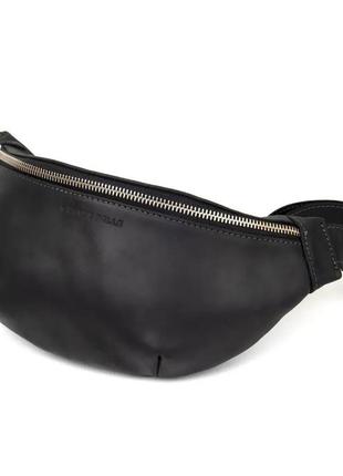 Шкіряна сумка на пояс бананка grande pelle 741110 чорний крейзі хорс