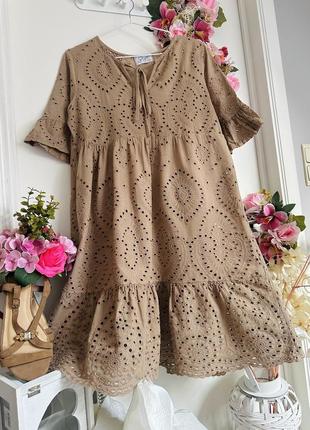 Хлопковое платье беж вышивка узор