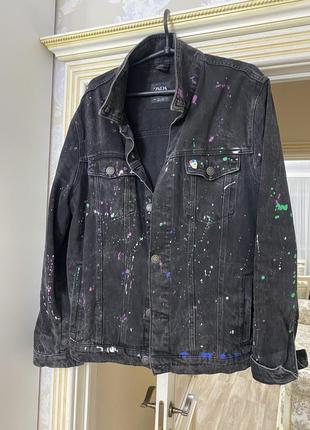Куртка чоловіча джинсова zara розмір l.чорна.2 фото