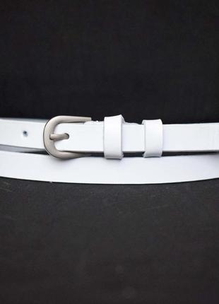 Тонкий белый кожаный женский ремень с серебряной пряжкой из натуральной кожи на талию для платья