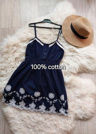 🩵🕊💙 невероятно красивый синий сарафанчик из 100% cotton с белой вышивкой