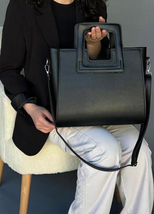 Надзвичайно класна стильна топова чорна містка стильна сумка шопер, сумка з довгим ремінцем