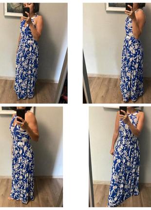 Oasis 6/32 xxs/xs/s романтична святкова вечірня максі зі спідницею плісе  синя в білий рослинний квітковий принт сукня4 фото