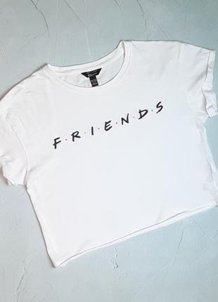🎁1+1=3 стильная белая натуральная футболка friends new look, размер 44 - 462 фото