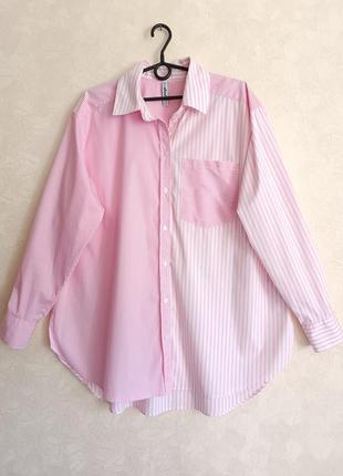 Подовжена сорочка вільного крою в смужку асиметричного забарвлення жіноча сорочка оверсайз