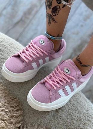 Женские кроссовки adidas campus & bad bunny pink white9 фото