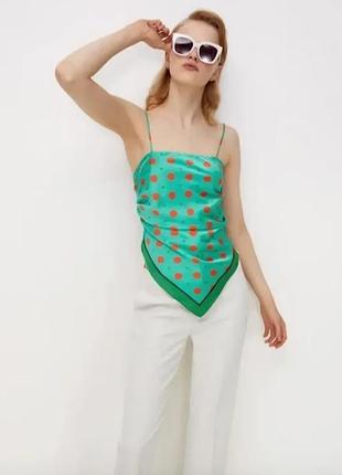 Топ , блуза майка сатинова атласна шовкова зелена zara mango guess reserved хустинка