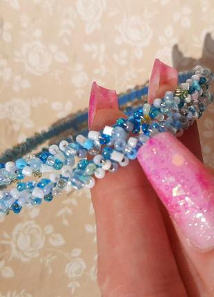Серьги кольца ручн раб hand made boho etno кругл голуб кульчики бисер украшен тренд бижутерия бохо етно4 фото
