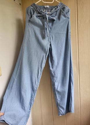 Широкі джинси палаццо котон кльош брюки штанці на подростка висока посадкаs xs труби штани