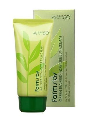 Сонцезахисний крем із зеленим чаєм farm stay green tea seed moisture sun cream spf50 pa2 фото