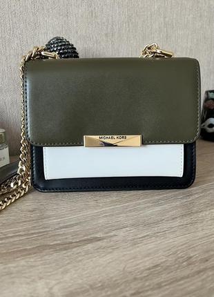 Шкіряна сумка michael kors jade extra-small чорно-оливкова