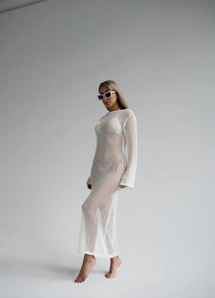 Длинное пляжное платье макси свободного кроя цвет молока xs s m l белое вязаное прозрачное пляжное платье 42 448 фото