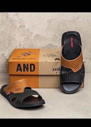 Кожаные мужские шлепанцы, шлепки, мужские шлепанцы натуральная кожа7 фото