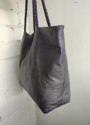 Кожаная черная сумка шоппер naterra с эффектом старения большая практичная вместительная7 фото