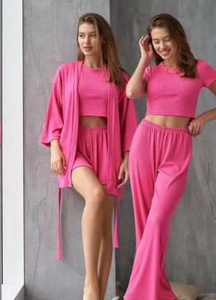 Піжама жіноча в рубчик. женская пижама. комплект в рубчик 4в1