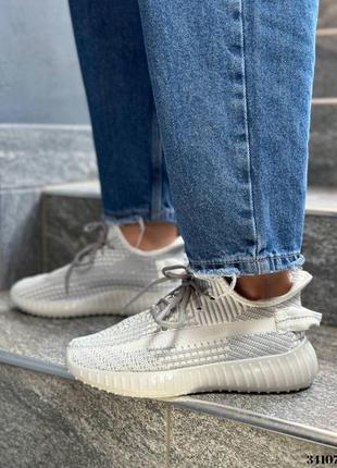 ▪кроссовки в стиле «adidas yeezy boost 350 v2 bone woman grey» женские серые-белые новые сникерсы кеды сетка сеточка текстиль 36 37 38 39 40 41 размер
