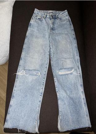 Широкие длинные джинсы calliope синие с разрезами