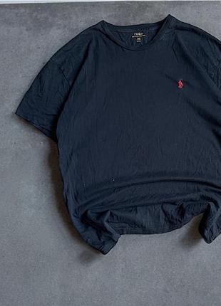 Мужская чёрная базовая футболка майка polo ralph lauren оригинал