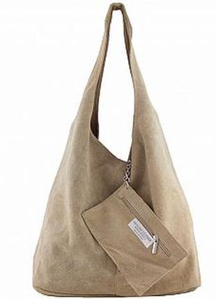 Замшева бежева сумка шопер monica, італія, кольори в асортименті