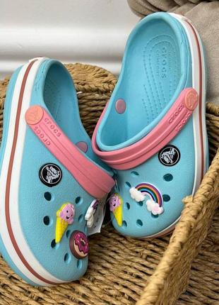 Дитячі крокси сабо crocs crocband kids ice blue/white усі розміри у наявності