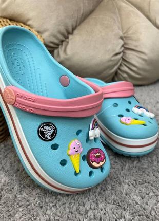 Детские кроксы сабо crocs crocband kids ice blue/white все размеры в наличии