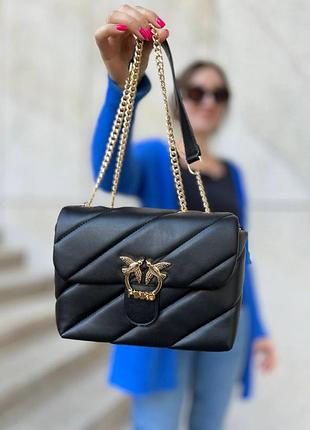 Жіноча сумка з еко-шкіри pinko puff black пінко молодіжна, брендова сумка маленька через плече, чорного кольору