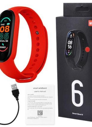 Фитнес браслет fitpro smart band m6 (смарт часы, пульсоксиметр, пульс). цвет красный2 фото
