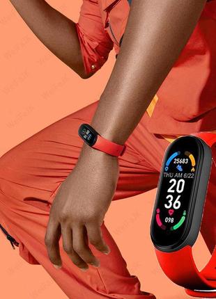 Фитнес браслет fitpro smart band m6 (смарт часы, пульсоксиметр, пульс). цвет красный