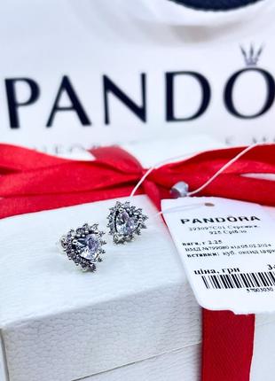 Серебряные серьги сережки пандора pandora 293097c01 сияющее сердце с ореолом сердечко с камнями серебро проба s925 ale новое с биркой и пломбой3 фото