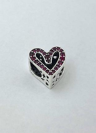 Серебряный шарм pandora  "красное сердце"