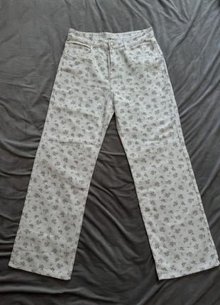 Джинси мом прямі білі штани в квітковий принт h&m1 фото