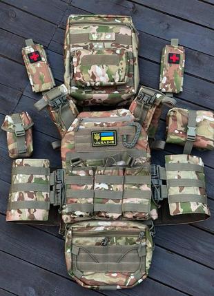 Комплект плитоноска швидкого скидання+ 7 підсумків та рюкзак мультикам