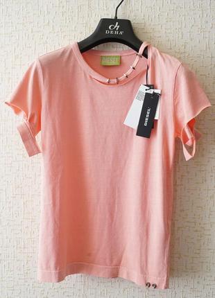 Жіноча футболка diesel рожевого кольору.10 фото