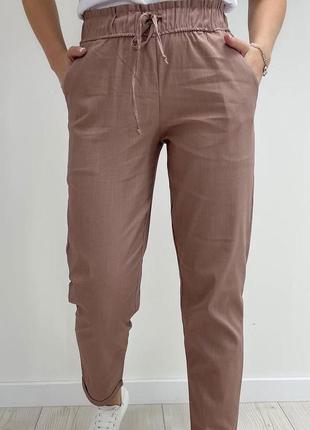 Легкие летние стрейчевые брюки с высокой талией8 фото