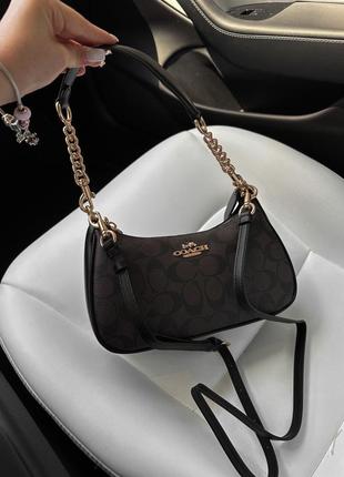 Сумка коричнева шкіряна сумка багет коач коуч coach класична сумка