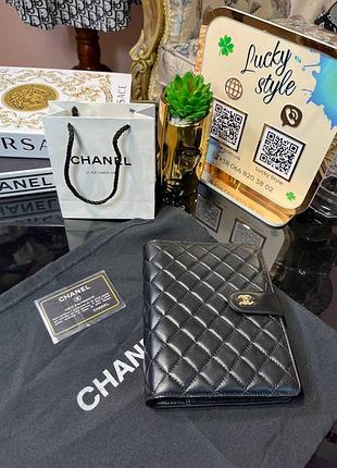 Блокнот chanel чёрный с натуральной кожи