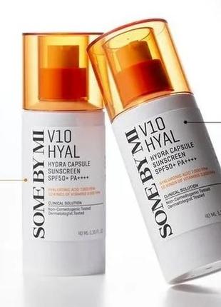 Зволожуючий сонцезахисний крем some by mi - v10 hyal hydra capsule sunscreen spf50+ pa++++ (40ml)4 фото