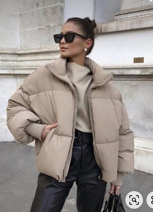 Дута куртка бежева zara пуховик оверсаз