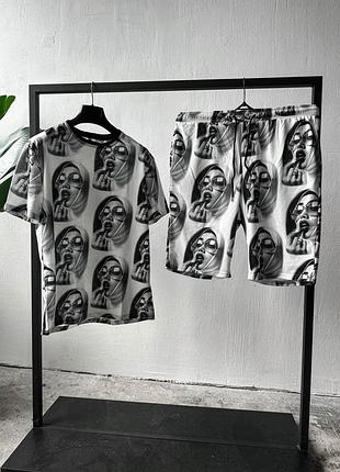 Білий чоловічий літній спортивний костюм з принтом