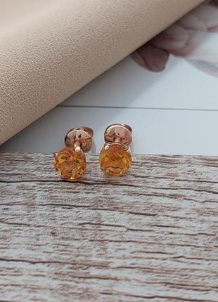 Серьги вкрутки золотые с желтым круглым цитрином 1.47