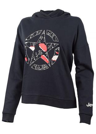 Женское худи jeep hooded cropped sweatshirt star botanical print черный xl (o102607-b000 xl)