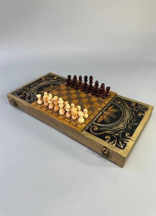 Нарды з дерева, 68×32×8см, снаружи шахматное поле, лев, арт.191108