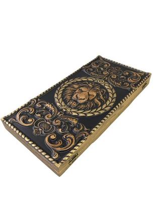 Нарды з дерева, 68×32×8см, снаружи шахматное поле, лев, арт.191108