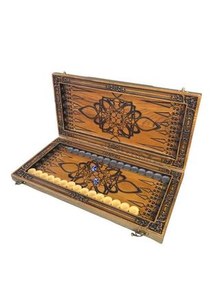 Нарды з дерева, 68×32×8см, снаружи шахматное поле, лев, арт.191108