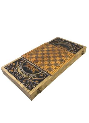 Нарды з дерева, 68×32×8см, снаружи шахматное поле, лев, арт.191108