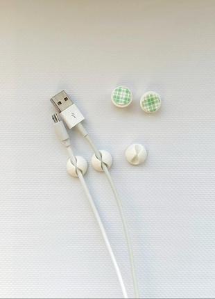 Фіксатори тримачі силіконові клейкі для usb кабелів колір білий 5 шт.