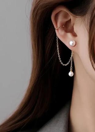 Серьга каффа бижутерия женская "pearl mr-a" золотистая