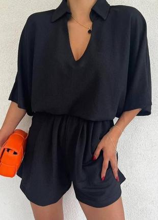 Женский летний прогулочный трендовый костюм двойка футболка и шорты